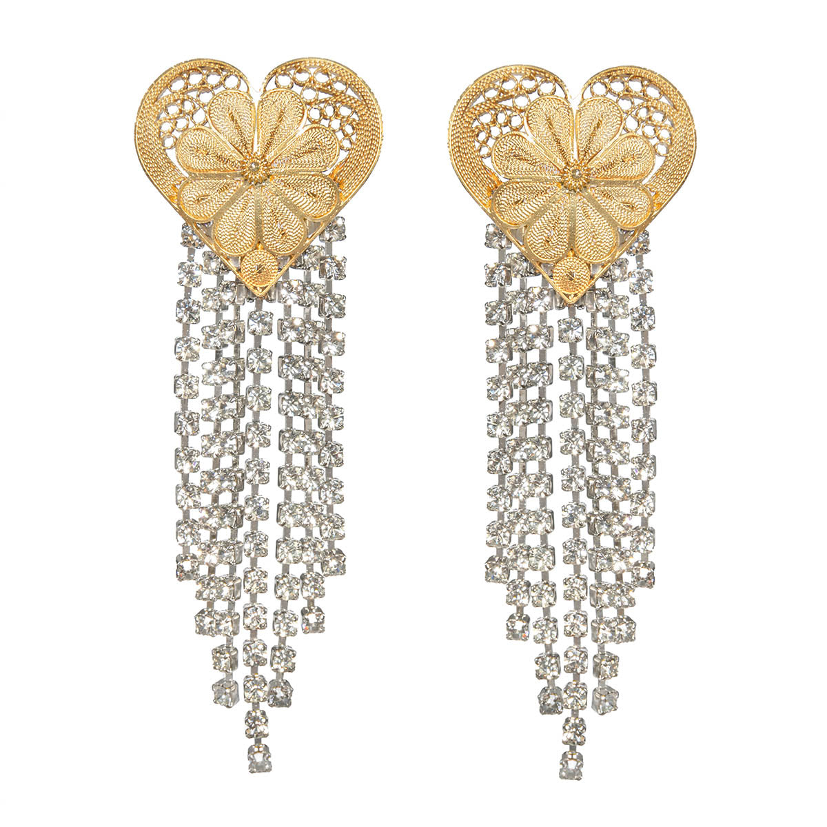 CRYSTAL HEART GOLD EARRINGS