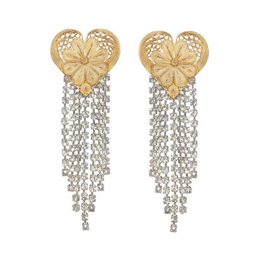 CRYSTAL HEART GOLD EARRINGS