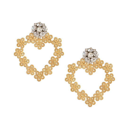 FLOWER HEART GOLD EARRINGS