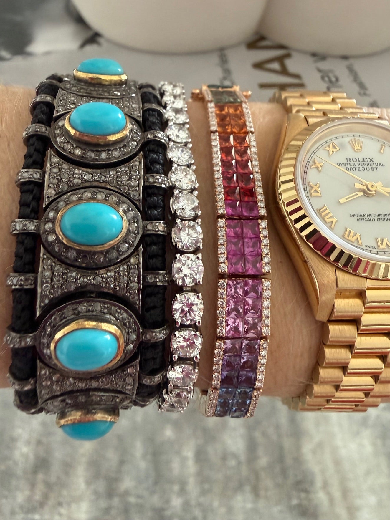 Turquoise and Smoky Diamonds bracelet