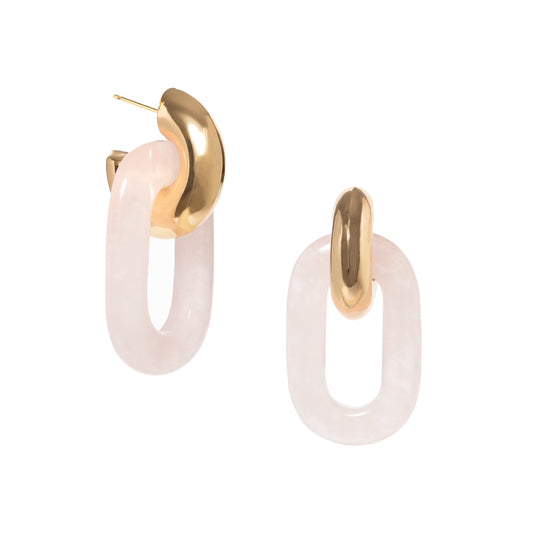 CHUBBY PINK QUARTZ GOLD HOOPS