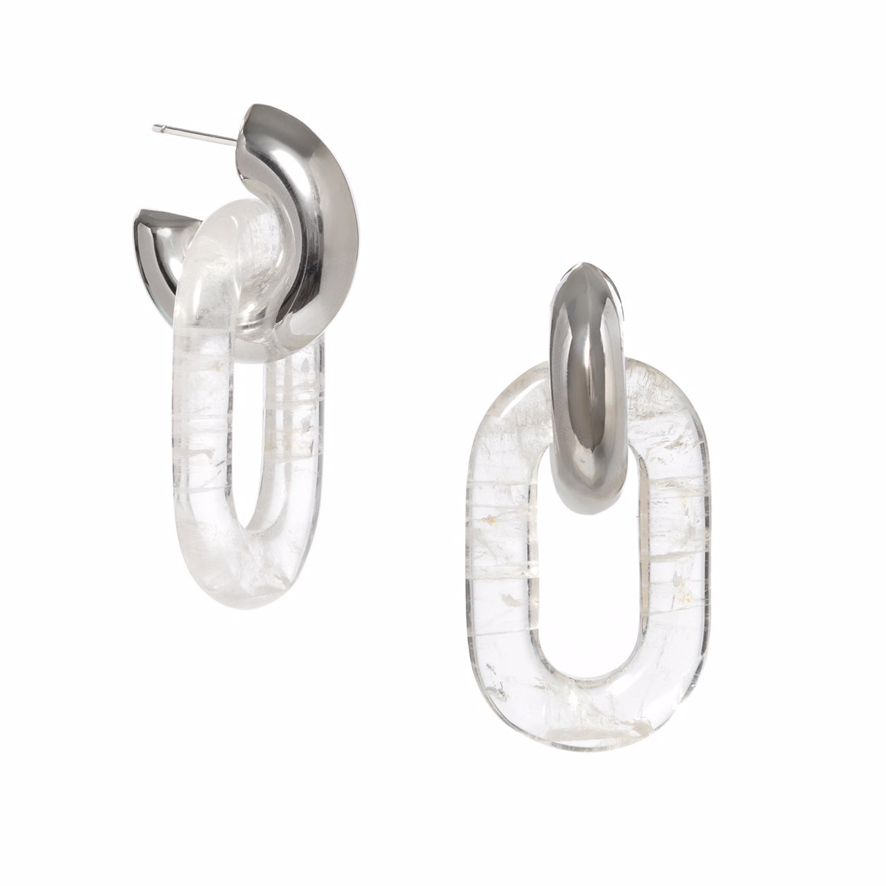 CHUBBY CLEAR QUARTZ SILVER HOOPS