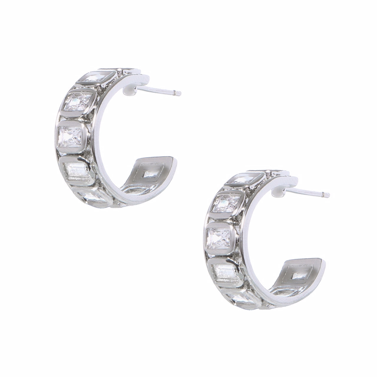 BAGUETTE SILVER HOOPS