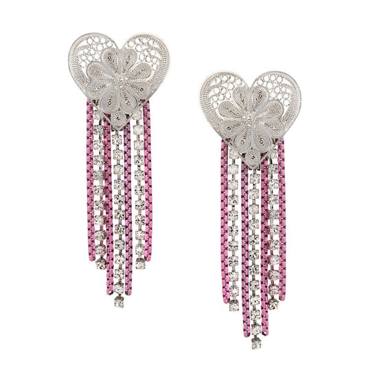 ROCKER HEART SILVER/PINK EARRINGS