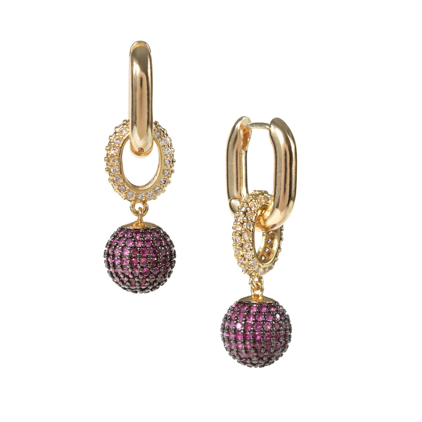 PAVE MINI BALL FUCHSIA HOOPS