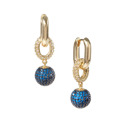 PAVE MINI BALL SAPPHIRE BLUE HOOPS