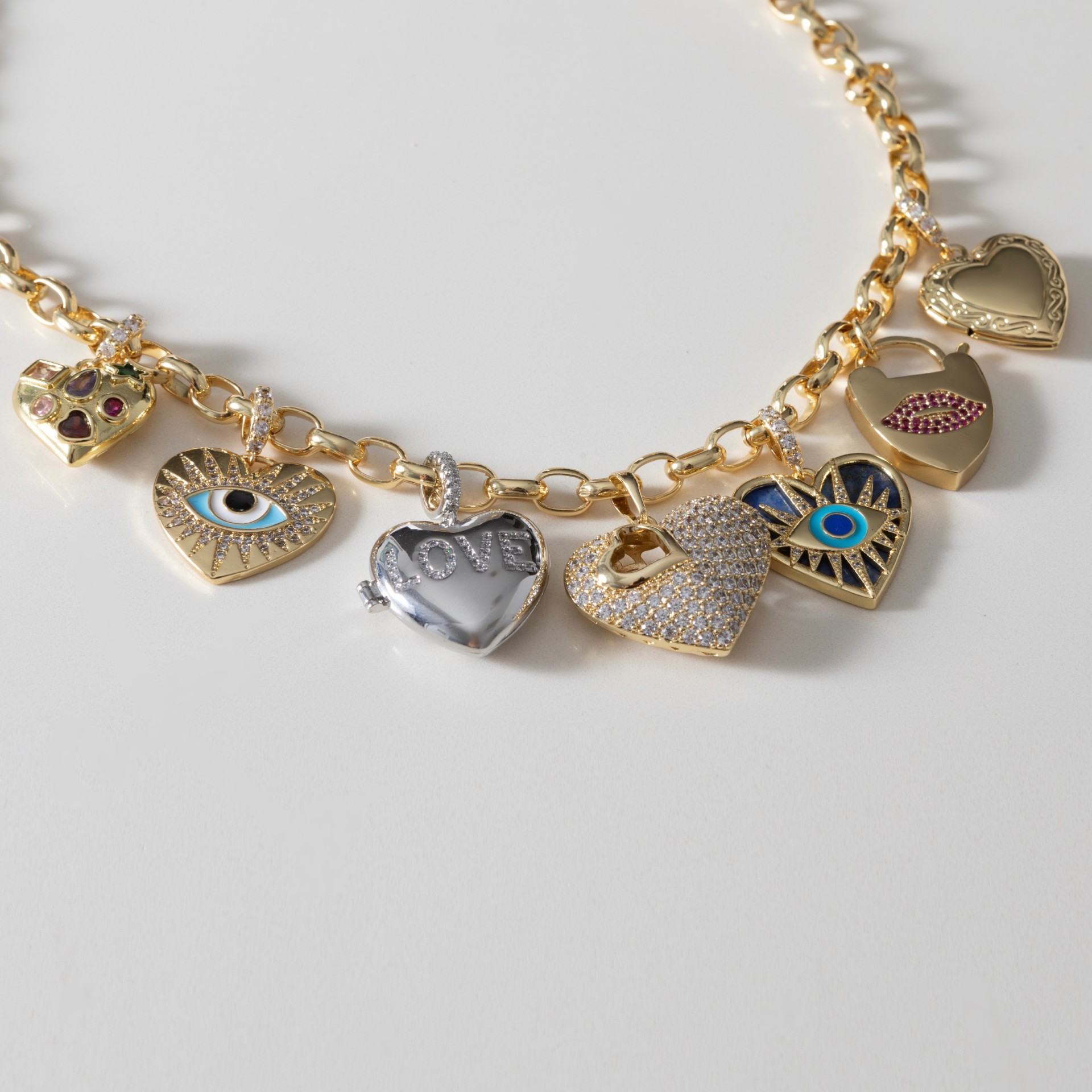 MULTI HEART CHARMS NECKLACE