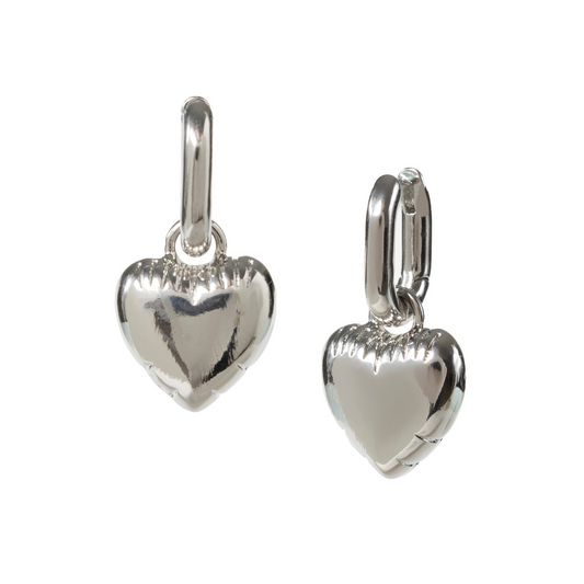 BALLOON HEART SILVER HOOPS